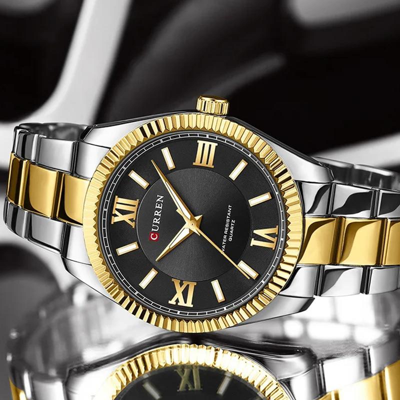 Men's Quartz Watches Fashion Elegant Simple Gold Silvery White Clock Stainless Steel Strap Wristwatch