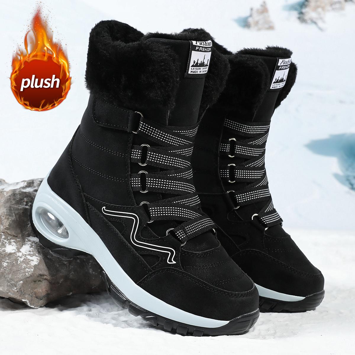 

ТУИНАНЛЕ Новые женские зимние ботинки Высокие ботильоны до щиколотки Уличные Нескользящие Повседневные Хлопковые Ботинки Плюшевые Теплые Мужские Ботинки 41 чёрный