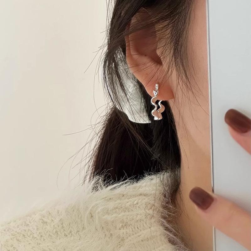 Senior Sense Wave Pattern Earrings Female Niche Senior Sense INS Cold Wind Earrings Simple Hundred with Ornaments Elegant Accessories Classic Jewelry