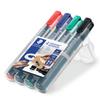 Staedtler Lumocolor Permanent Markers, Wide Chisel Tip, Refillable, 4 Colors (Red, Blue, Green, Black) 350 WP4