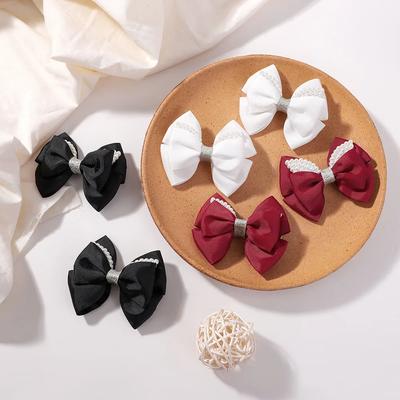 2PCS Sweet Pearl Bow Hairpin Solid Ribbon Double Bowknot Hair Clip Korean Lovely Hairpins for Kids Girls Headwear Accessories