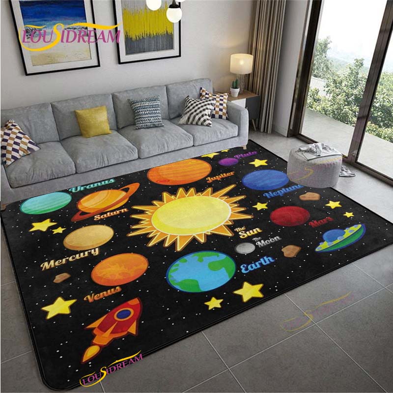 Cartoon Space Universe Planet Carpet for Living Room Bedroom Sofa Area Rug Kitchen Door Un-slip Floor Mat Alfombra Birthday gift