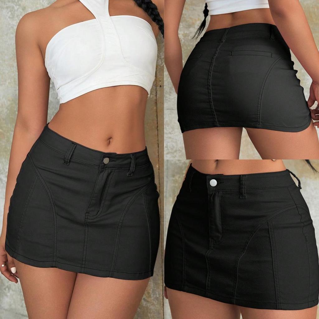 Rose Beauty A WomenY2K Street Solid Seam Detail Stretchy High Waist Denim Mini Skirt Casual Slimming Jeans Skirts