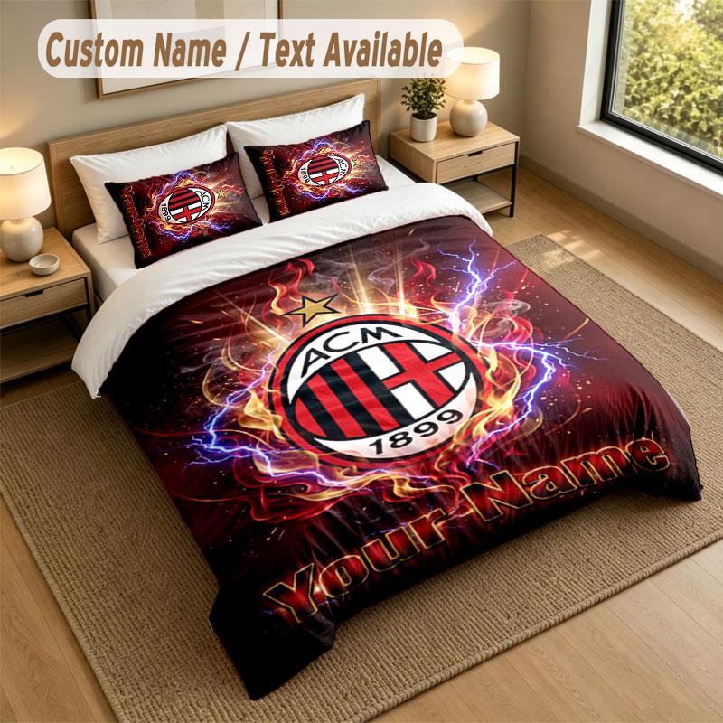 Bedding Set 1 Duvet Cover 2 Pillowcases AC Milan Print Soft Bed Linen Bedroom Decor