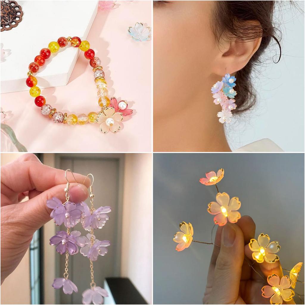50Pcs Resin Petal Beads Color Gold Edge Acrylic Flower Charm Bead for DIY Earring Bracelet Necklace Jewelry Making Accessories