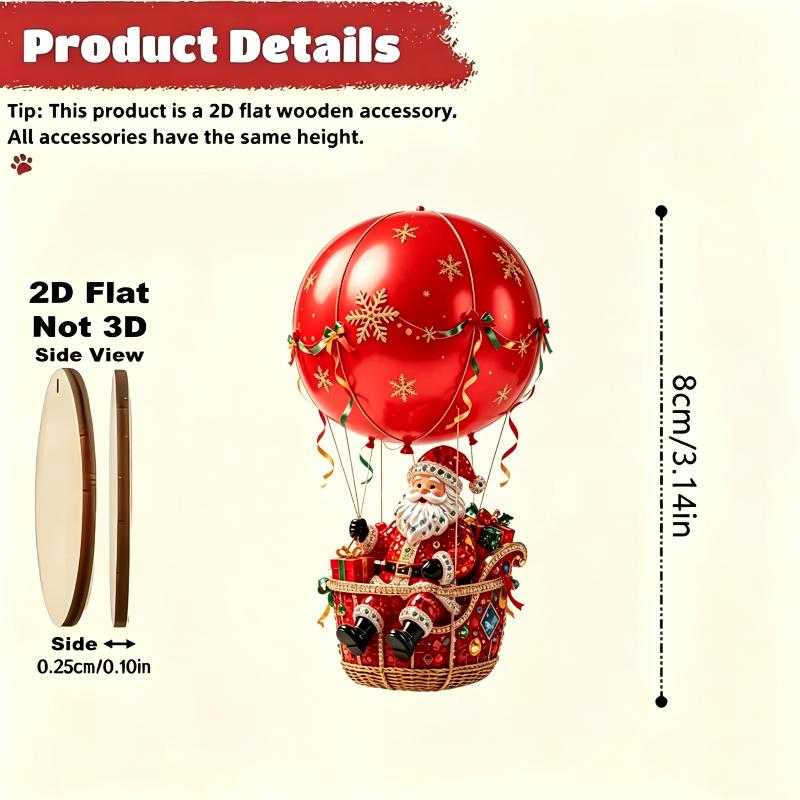 16/24/32 Pcs Wood Hot Air Balloon Santa Claus Ornament Red Christmas Hanging Ornaments Xmas Tree Pendant Holiday Gift Decoration