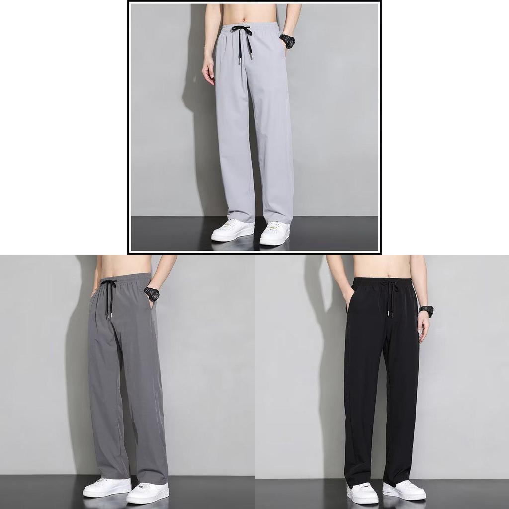 Men Summer Ice Silk Casual Pants With Drawstring Closure For Daily Wear