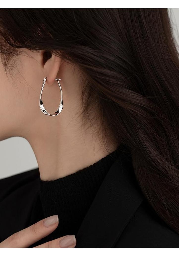 925 Swing Hoop Moebius Wave Seamless Romantic Gorgeous Sparkling Silver Binaural Suitable for Sensitive Simple Sling Design with Elegant Packaging for