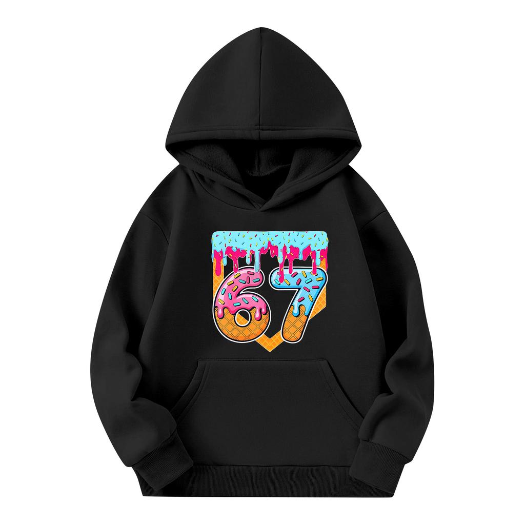 Children's Long,sleeved Loose Pullover Letter,printed Hooded Sweatshirt