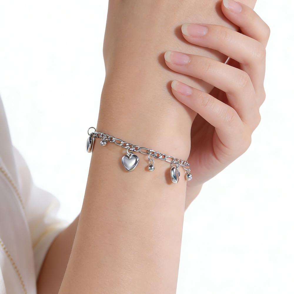 My Shape Heart Charms Beads Bracelets for Women Love Heart Pendants Hand Chain Stainless Steel Jewelry Valentine's Day Gifts