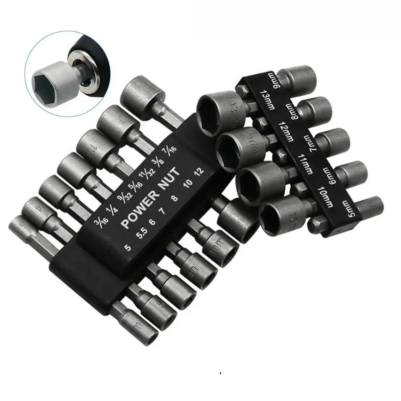 9/14pcs Hex Socket Sleeve Nozzles Nut Driver Set Power Nuts Driver Socket Screwdriver Set Bits Sets Tools 5mm-13mm