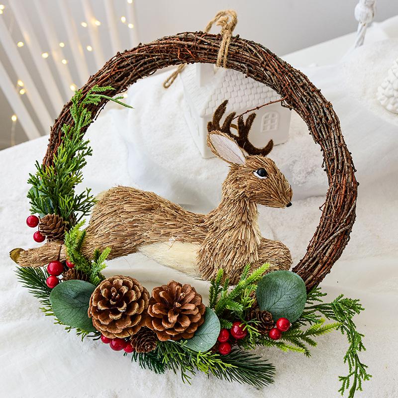 NUCHI Christmas Elk Rattan Wreath for Door or Shop Decoration