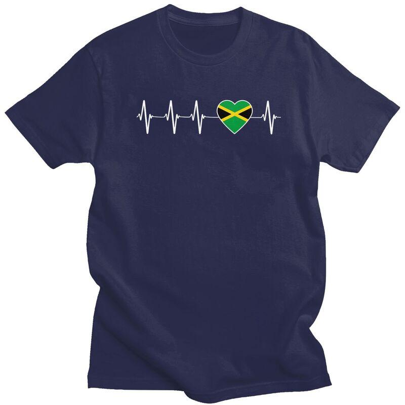 Custom Cool Jamaican Heartbeat Jamaica Flag T Shirt Men Short Sleeves Pure Cotton Tshirt Casual Tee Tops Streetwear Tshirts
