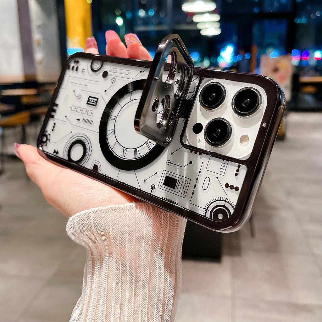 Applicable To iPhone15Pro Magnetic Mobile Phone Case Apple 14 Mechanical Picture Electroplating Tpu13 Invisible Bracket 12 Soft Case