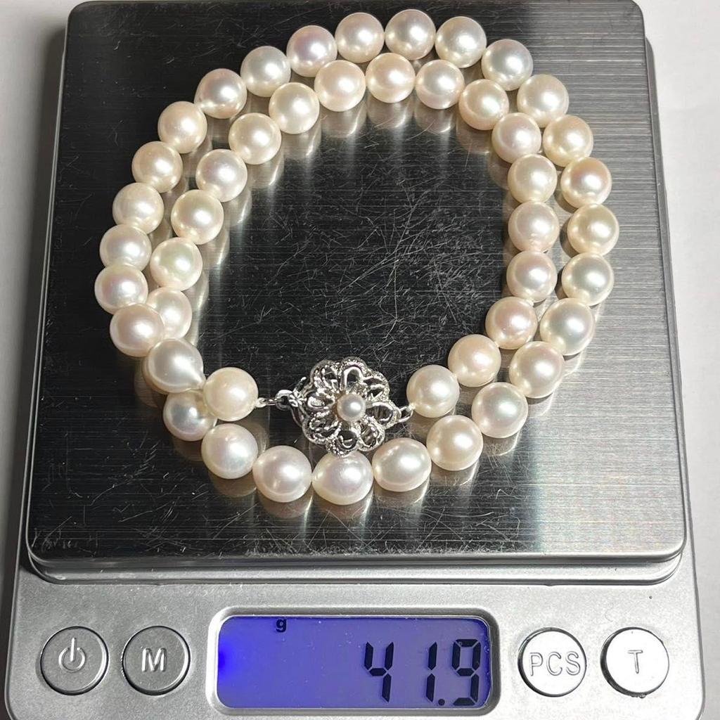 Used Aurora Interference colorLarge Beads Akoya Pearls 8.0-8.5mm Necklace Silver Engraved Pearl Necklace Pearl
