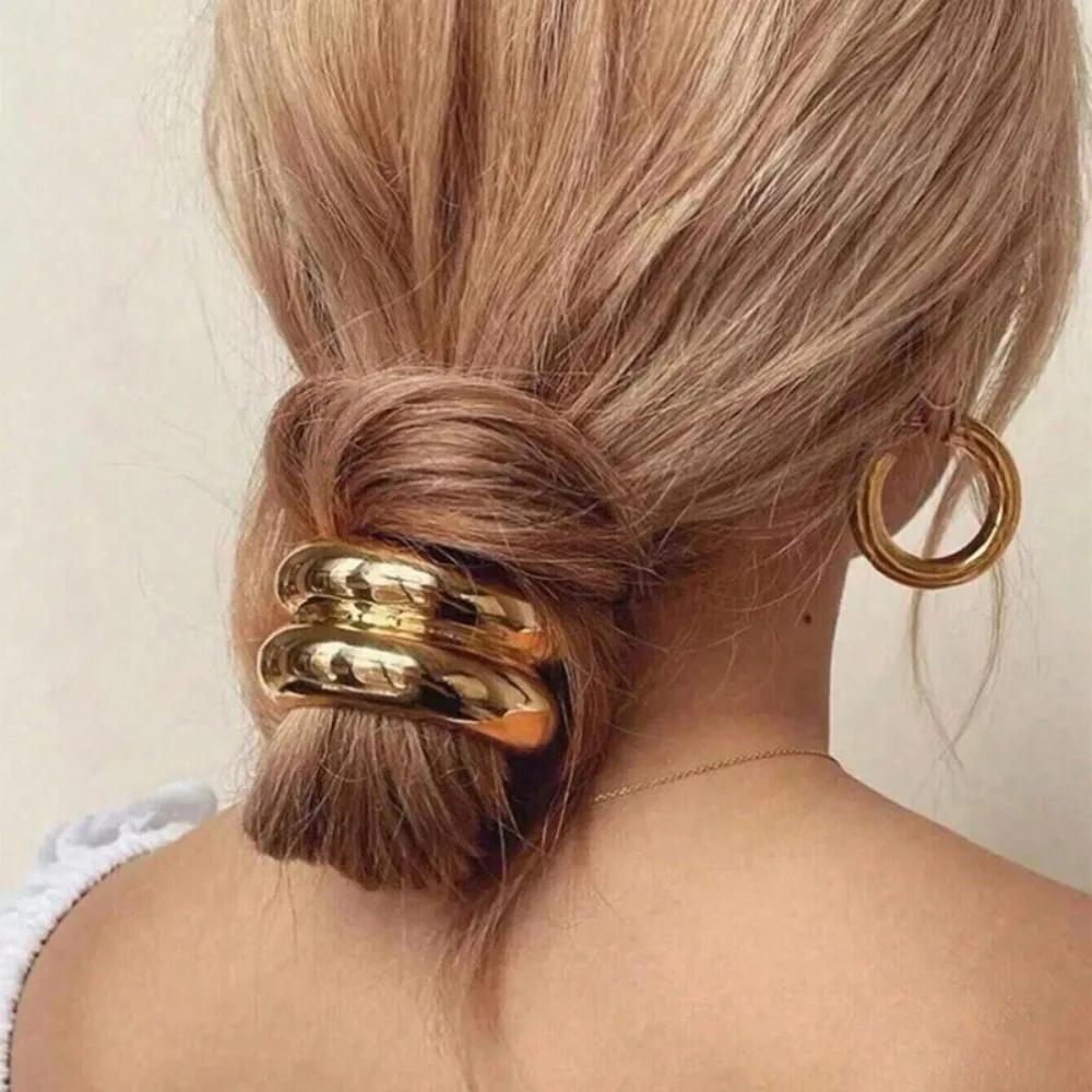 3/6pcs Gold Ponytail Cuff with Elastic Hair Ties Metal Charms Black Rubber Band Women Girs Non-Damage Hair Rope