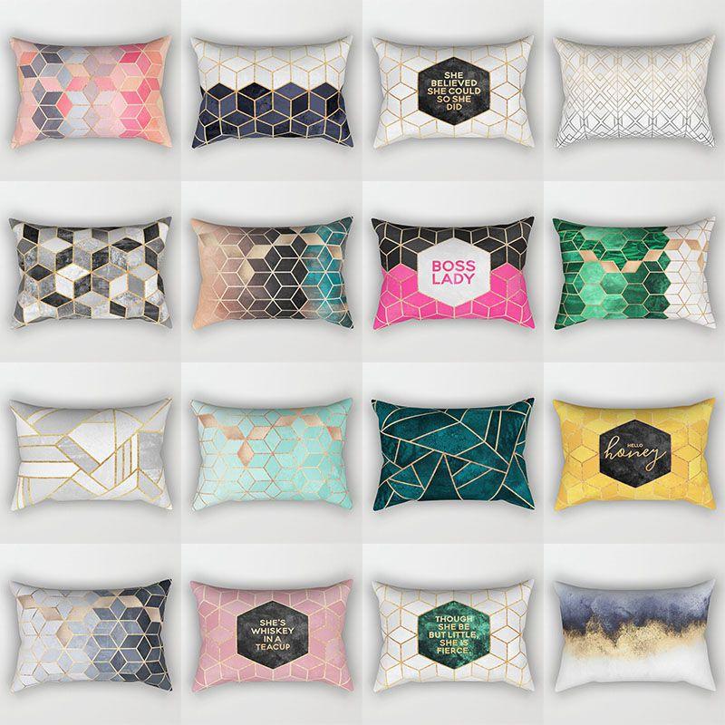 Vibrant Peach Skin Rectangle Pillow Case Showcasing Artistic Geometric Marble Print For Elegant Home Accents