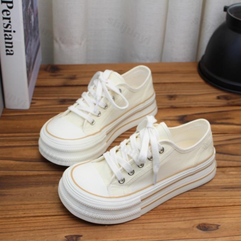 Scarpe da Ginnastica da Donna in Tela Autunnali Suola Spessa Scarpe Sportive Casual Comode Antiscivolo Moda Punta Tonda Stringate Scarpe con Plateau