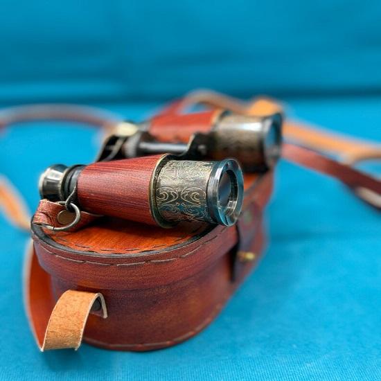 Maritime Brass Binocular Nautical  Spyglass Scope with Genuine Leather Box Hanging  Nautical  Monocular