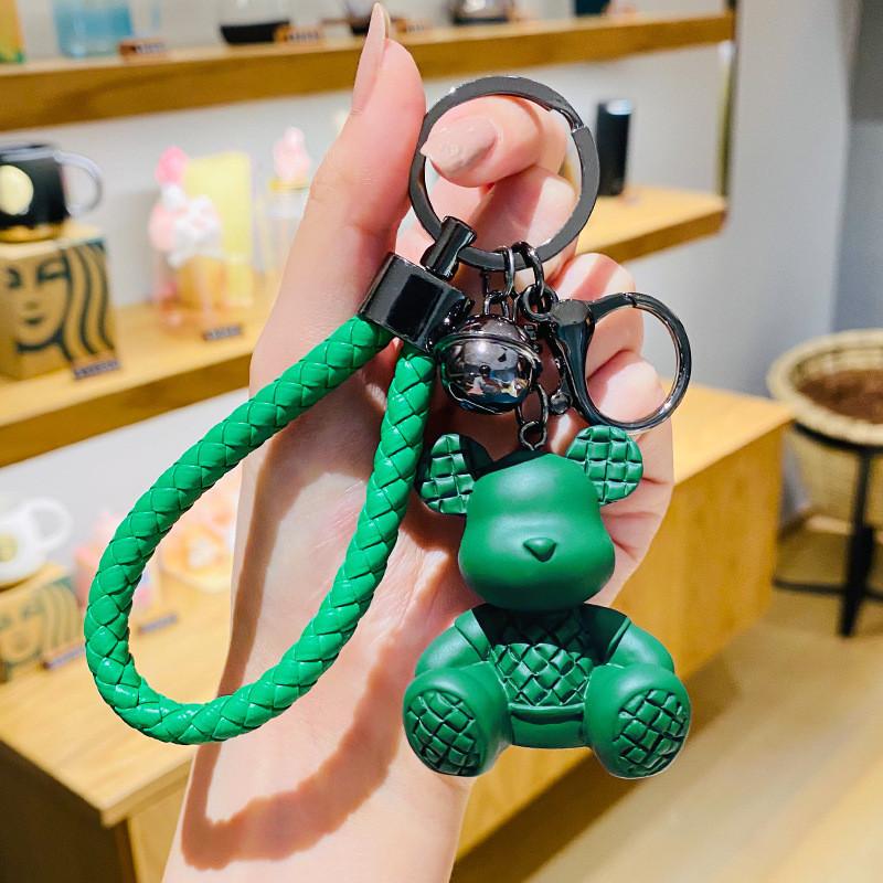 Adorable Plaid Bear Keychain Resin Material Unique Car Bag Decoration Gifts