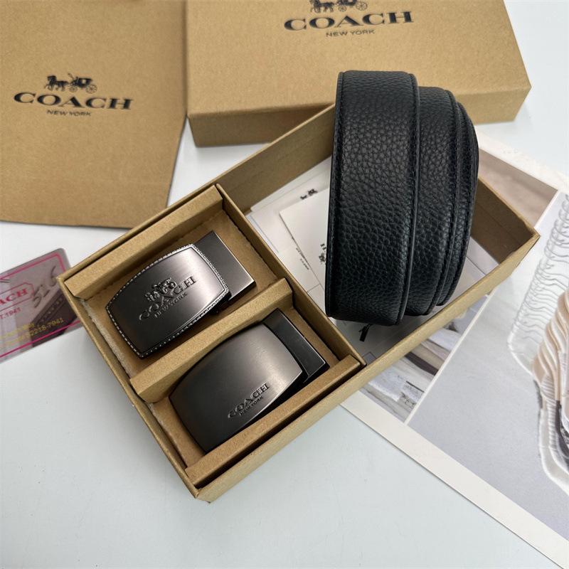 Men's Classic Double Buckle Leather Belt with C Buckle and Fabric Texture - Business Casual Trousers Accessory