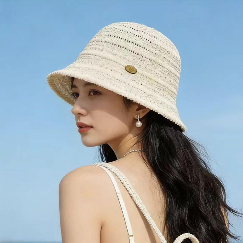 Shade fisherman hat women's summer new knitted straw hat seaside sun protection straw hat