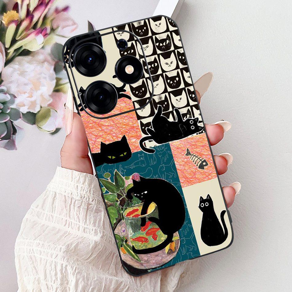 For Tecno Spark 10 Pro Phone Case Spark 10Pro 4G KI7 Elegant Floral Cat Printing Soft Silicone TPU Cases