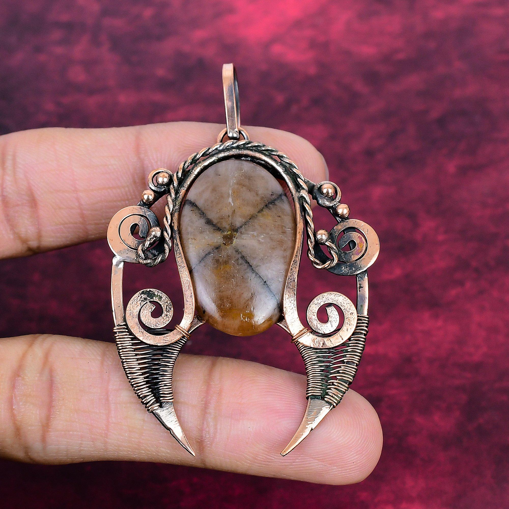 Chiastolite Natural Gemstone Pendant Copper Wire Wrapped Pendant Gifts For Women