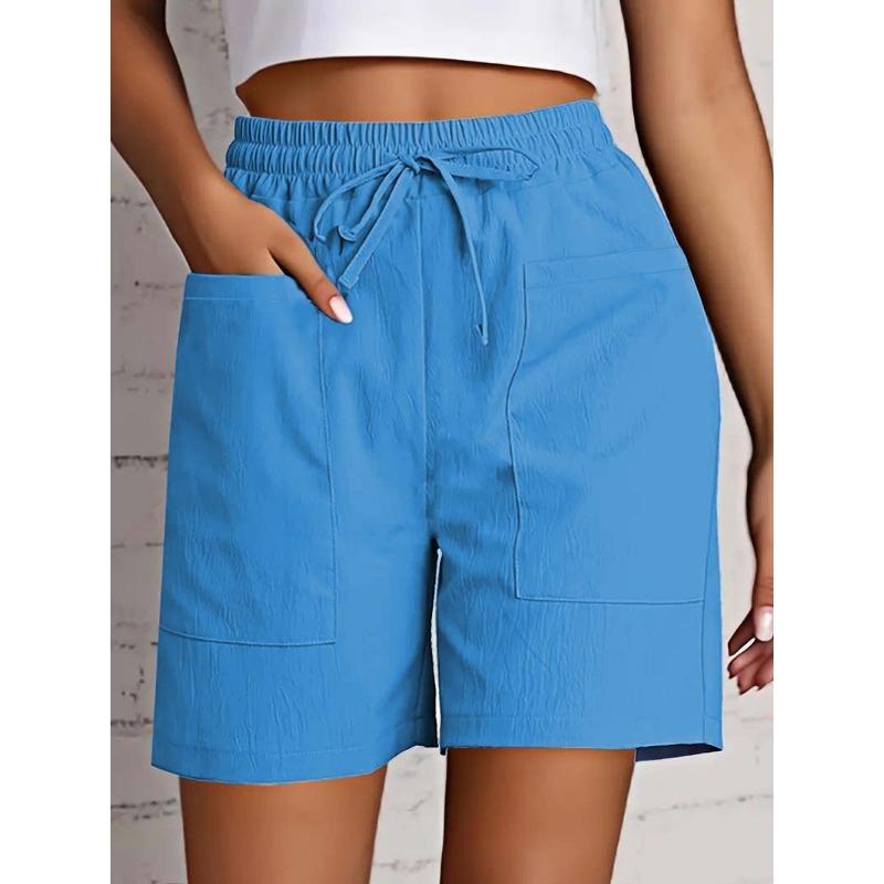 

Летние новые женские однотонные свободные шорты с высокой талией, повседневные и модные 3XL синий