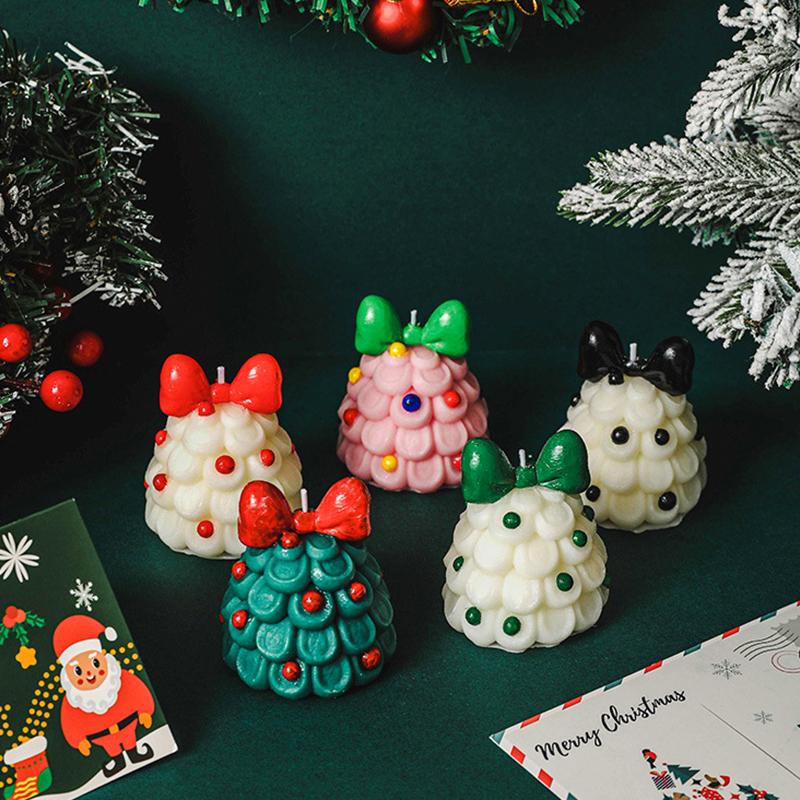 1PC Soy Wax Handmade Fragrance Gifts Bow Christmas Tree Xmas Candle Atmosphere Tree Shape Ornaments Multiple Options Available