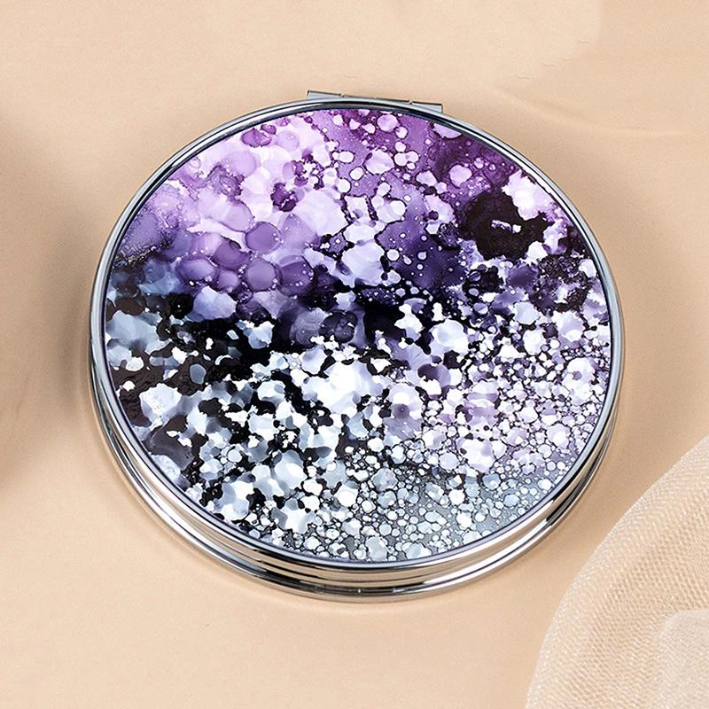 Streifenmuster Vintage Hand Damen Mini Kompakt Make-up Spiegel Tragbar Grün/Lila/Blau Taschenspiegel