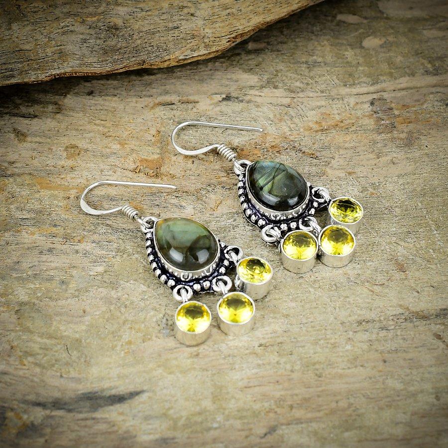 

Labradorite, Citrine Gemstone 925 Sterling Silver Jewelry Earring 1.77 M-230