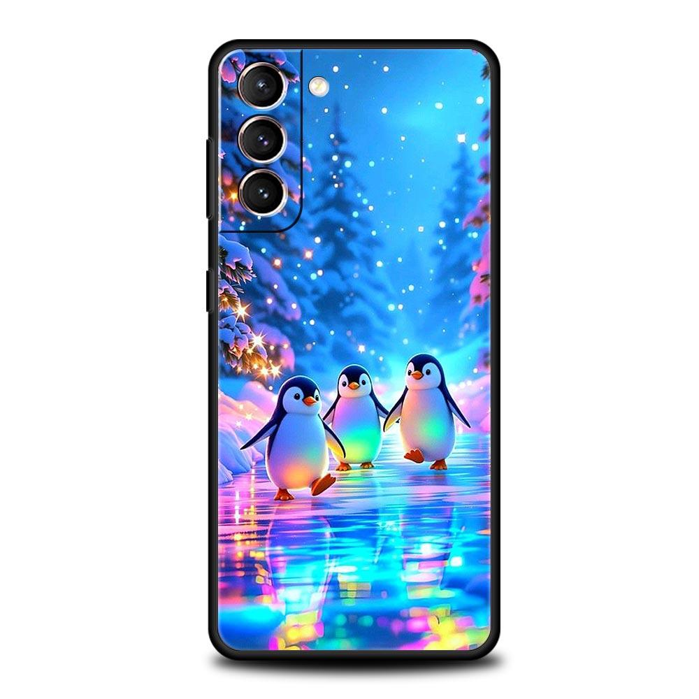 Penguin Kawaii Cute Soft Phone Case For Samsung Galaxy S25 Edge S24 Plus S23 FE S22 S21 S20 Ultra 5G S10 Black Protect Cover