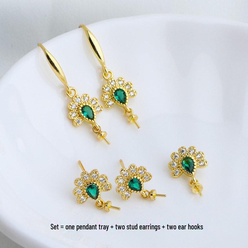 18K Gold-Plated Peacock Ear Hook & Pendant Set with Pearl Base and Zirconia Studs - DIY Earring Accessories