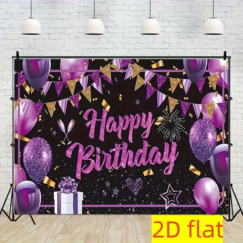2D Elegant Purple Gold Birthday Party Backdrop for Photography and Celebrations