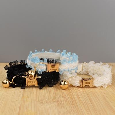 Lace Cat Collar Adjustable Safety Personalized Pet Collar Customized Name Soft With Bell Pet Collar for Cats and Small Dogs
