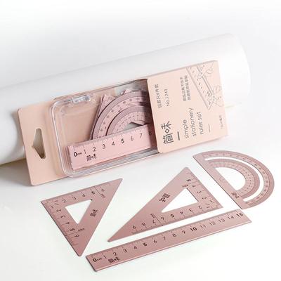 4pcs Aluminum Ruler Set,Drafting Set,With Storage Box Straight Ruler,Protractor,Students Measure Ruler Set Multi-Function Set