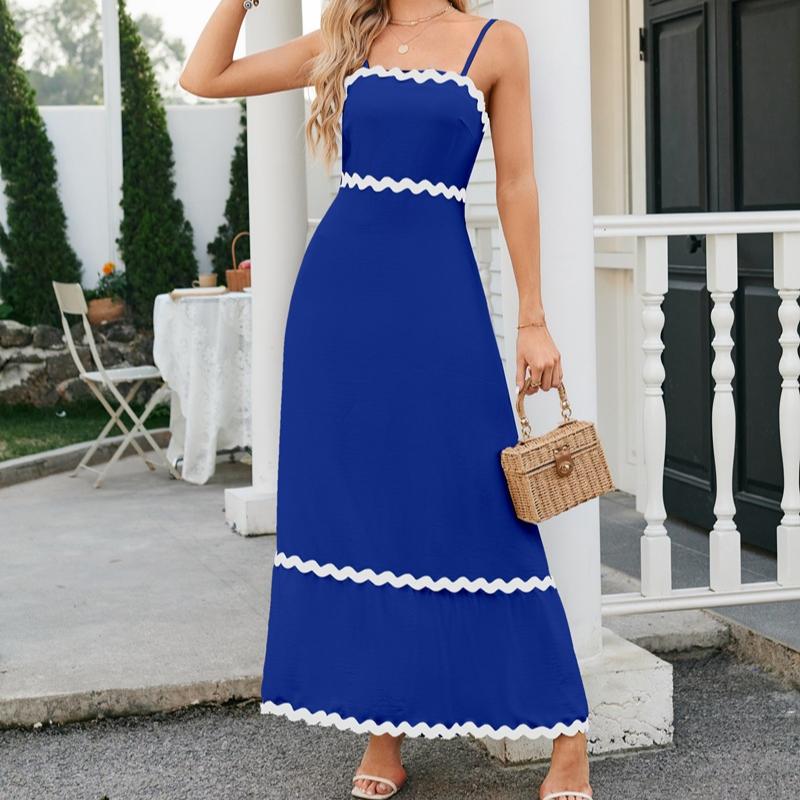 VEZFAA Women's Fashion Summer Spring Solid Color Print Sleeveless High Waist Casual Dresses