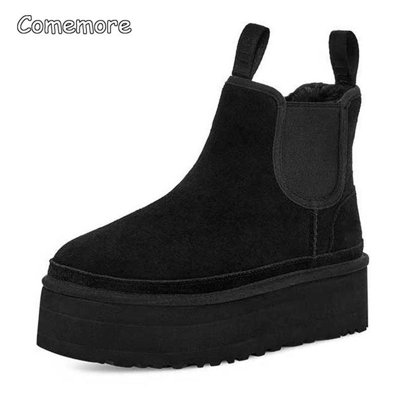 Comemore Thick Plush Warm Snow Ankle Boots 2025 New Winter Women Flat Platform Boots Shoes Woman Lady Fur Short Boot 40