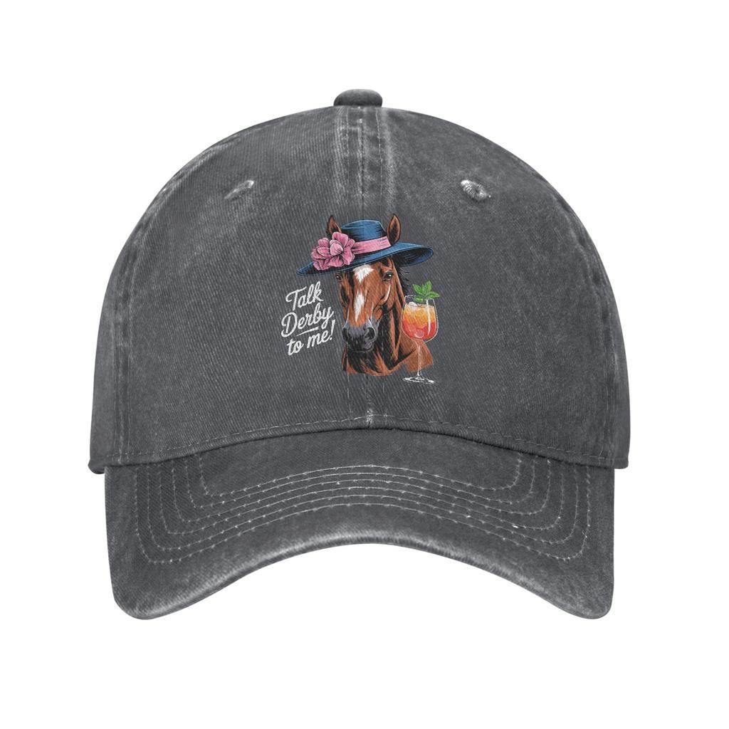 Funny Horse Racing Talk Derby To Me Unstructured Baseball Caps Fashion Distressed Denim Snapback Hat Unisex Women Adjustable Hat