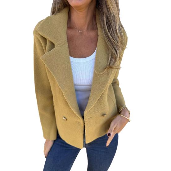 Women's Cropped Trench Coat Notched Lapel Double Breasted Pea Coat Office Work Blazer Jacket Fall Winter Outwear