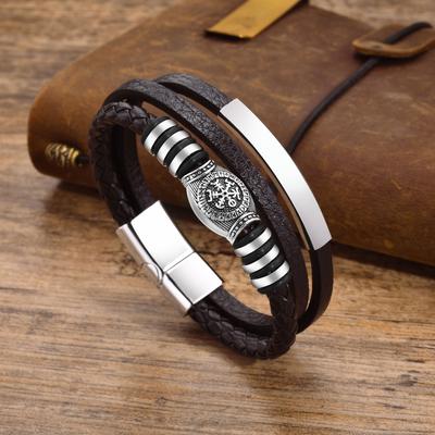 Mprainbow Viking Rune Compass Multi-layer Leather Bracelets for Men, Clasp Wristband Vintage Norse Male Amulet Jewelry