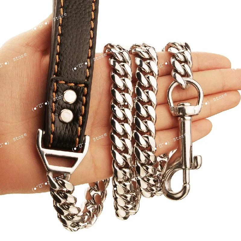 Acier Inoxydable 14 mm de Largeur Chaîne P pour Animaux de Compagnie Petite-Grande Laisse pour Chien Malinois Golden Retriever Doberman Laisses Chiens Accesorios (as the picture,14mm x 80cm)