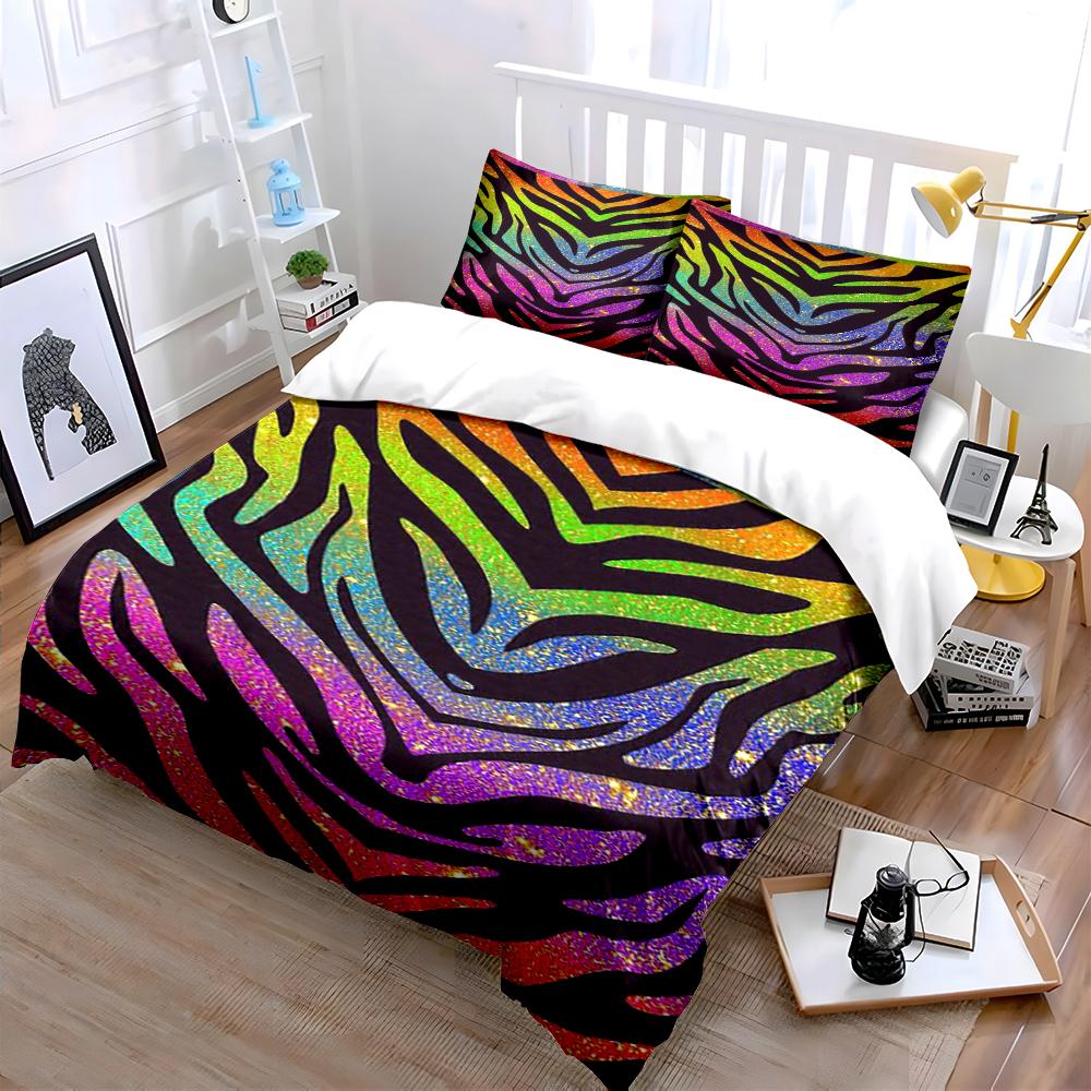 Bright Neon Zebra Stripe Bedding Set Bedding Set (1 Duvet Cover, 2 Pillowcases, Duvet Not Included)