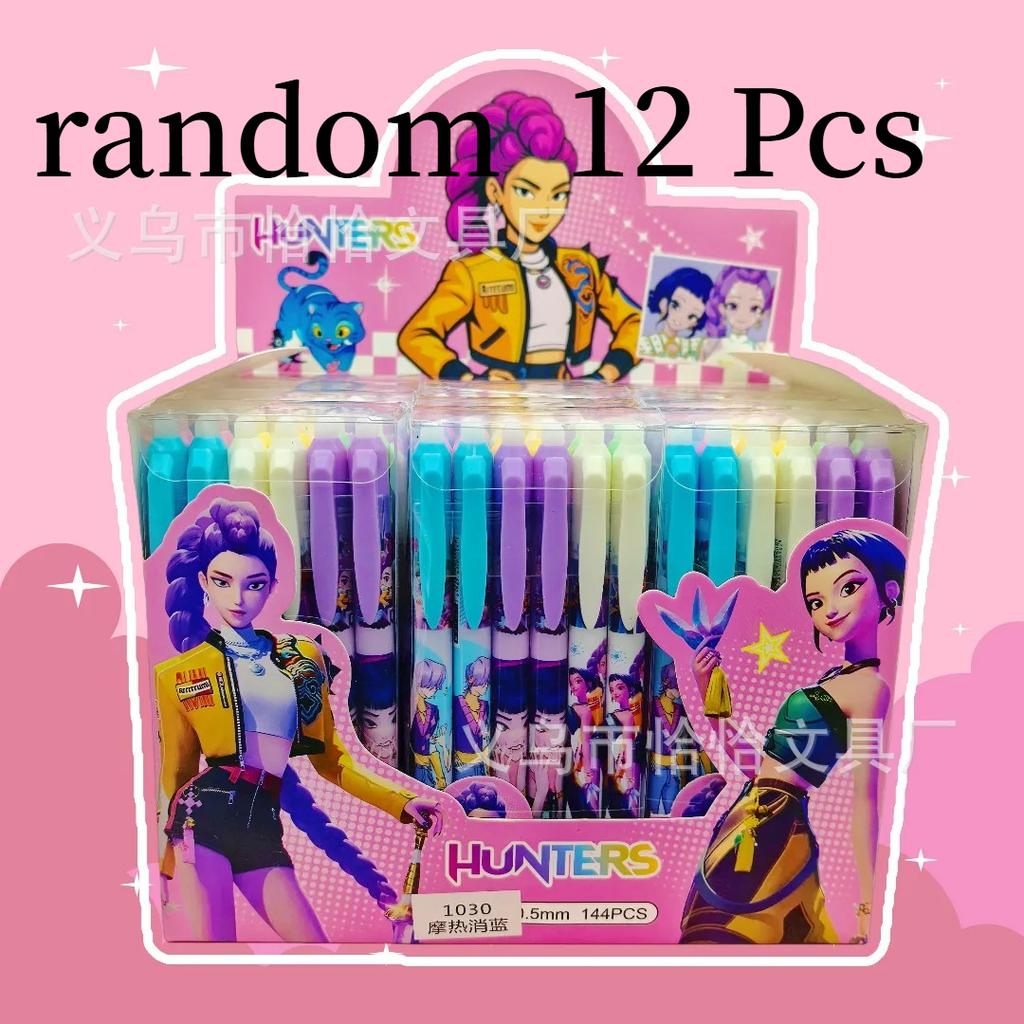 Kpop Demon Hunters Erasable Gel Pen 0.5mm Black Ink Retractable Refillable Friction Pen for School Office Supplies Stationery