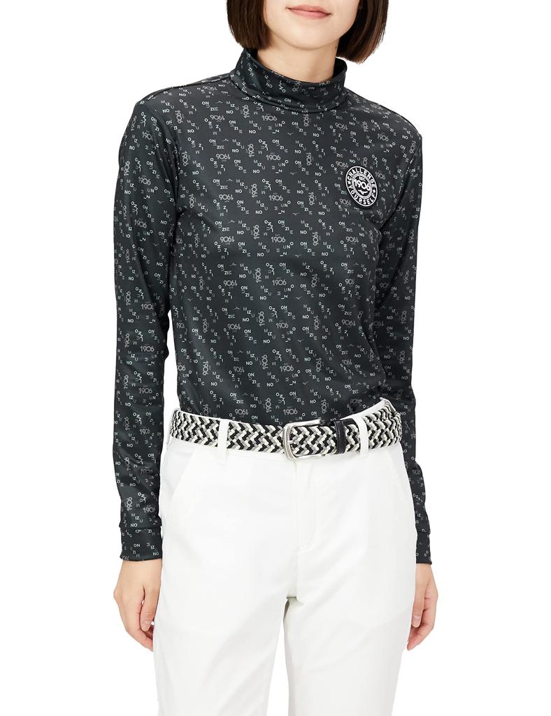 Mizuno Logomania Golf Mock Neck Long Sleeve Recycled Size E2MA2732 Shirt, Material, Stretch, Women's, Black, XL,