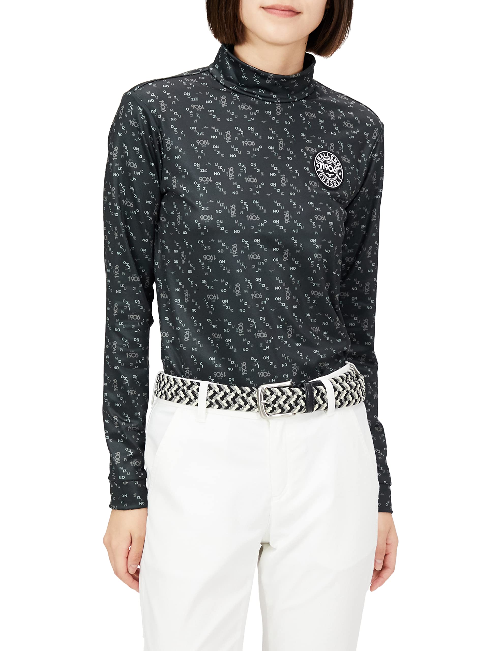 

Mizuno Logomania Golf Mock Neck Long Sleeve Recycled Size M Shirt, Material, Stretch, Women s, Black, (E2MA2732) чёрный