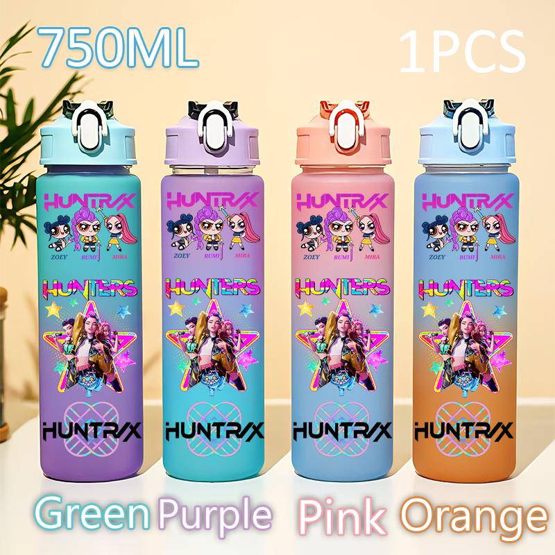 Kpop 750ML Dämonenjäger Wasserflasche K Pop Krieger Rumi Mira Zoey KPOP Trinkflasche Schule Huntrix Kürbis Plastik Wasserbecher