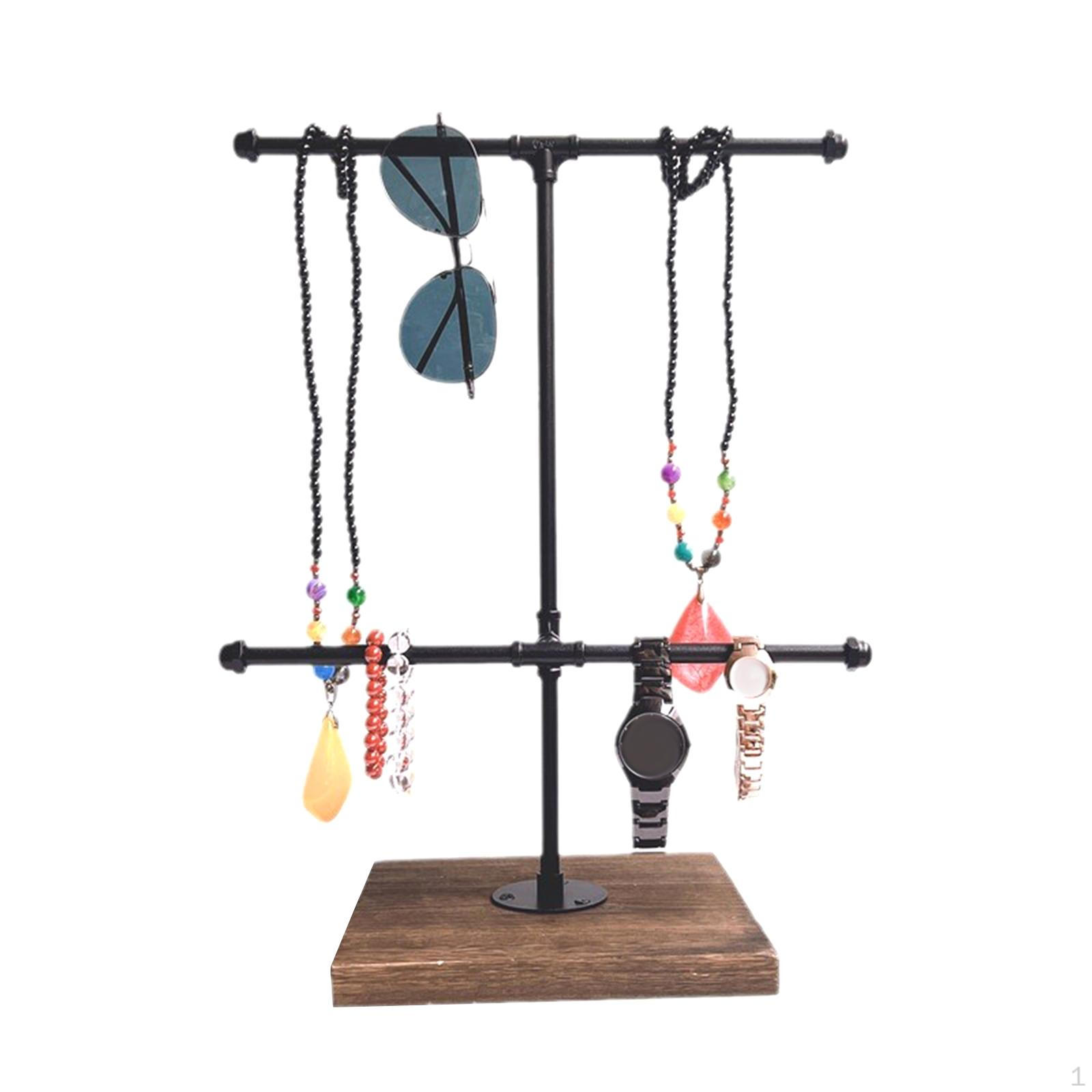 

Jewelry Stand 2 Tier T Bar Bangle Watch Necklace Bracelet Holder Showcase Organizer for Light Wood Grain