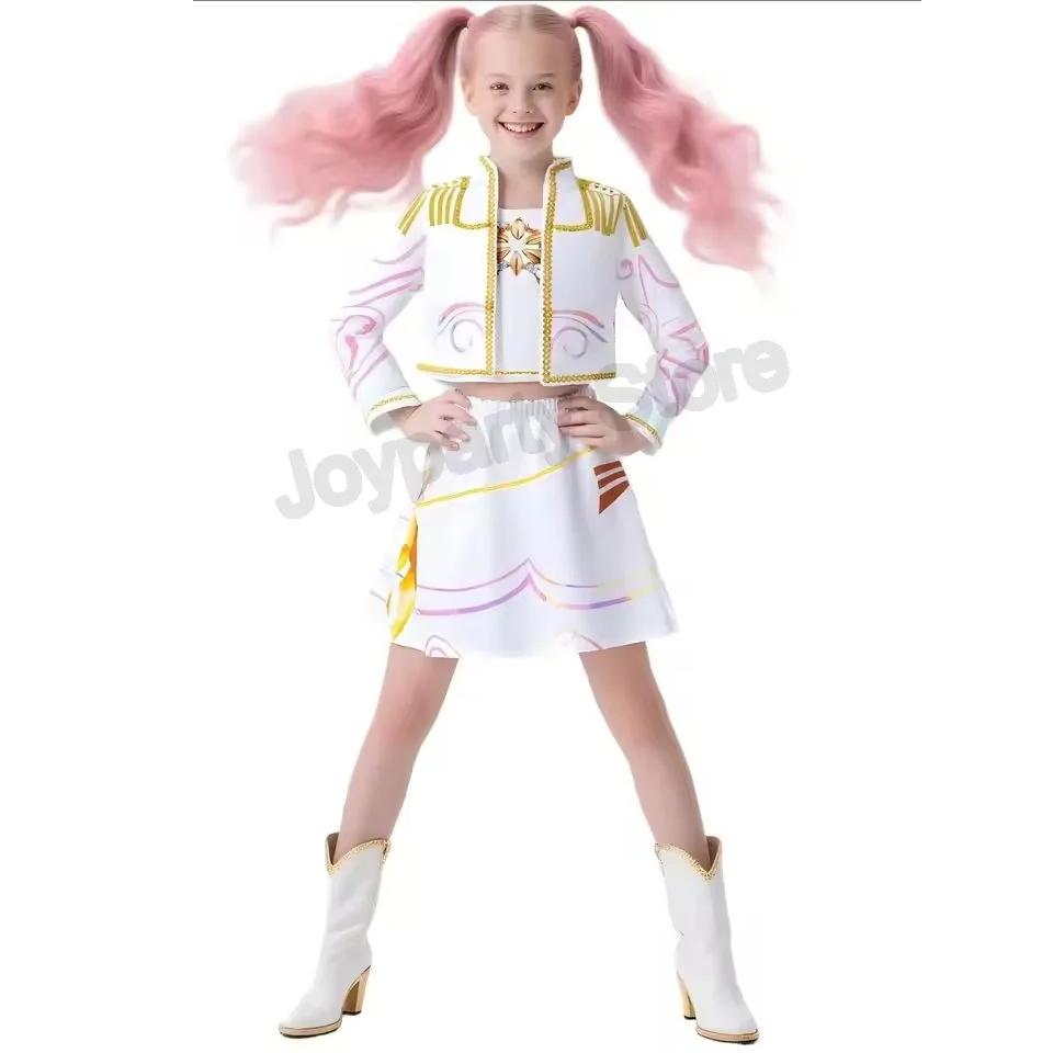 

Дети Девочки Фильм Kpop Мира Косплей Костюм Принт Охотники на демонов Зои Руми Косплей Карнавальная одежда Детский Девочка Huntrix Набор 110